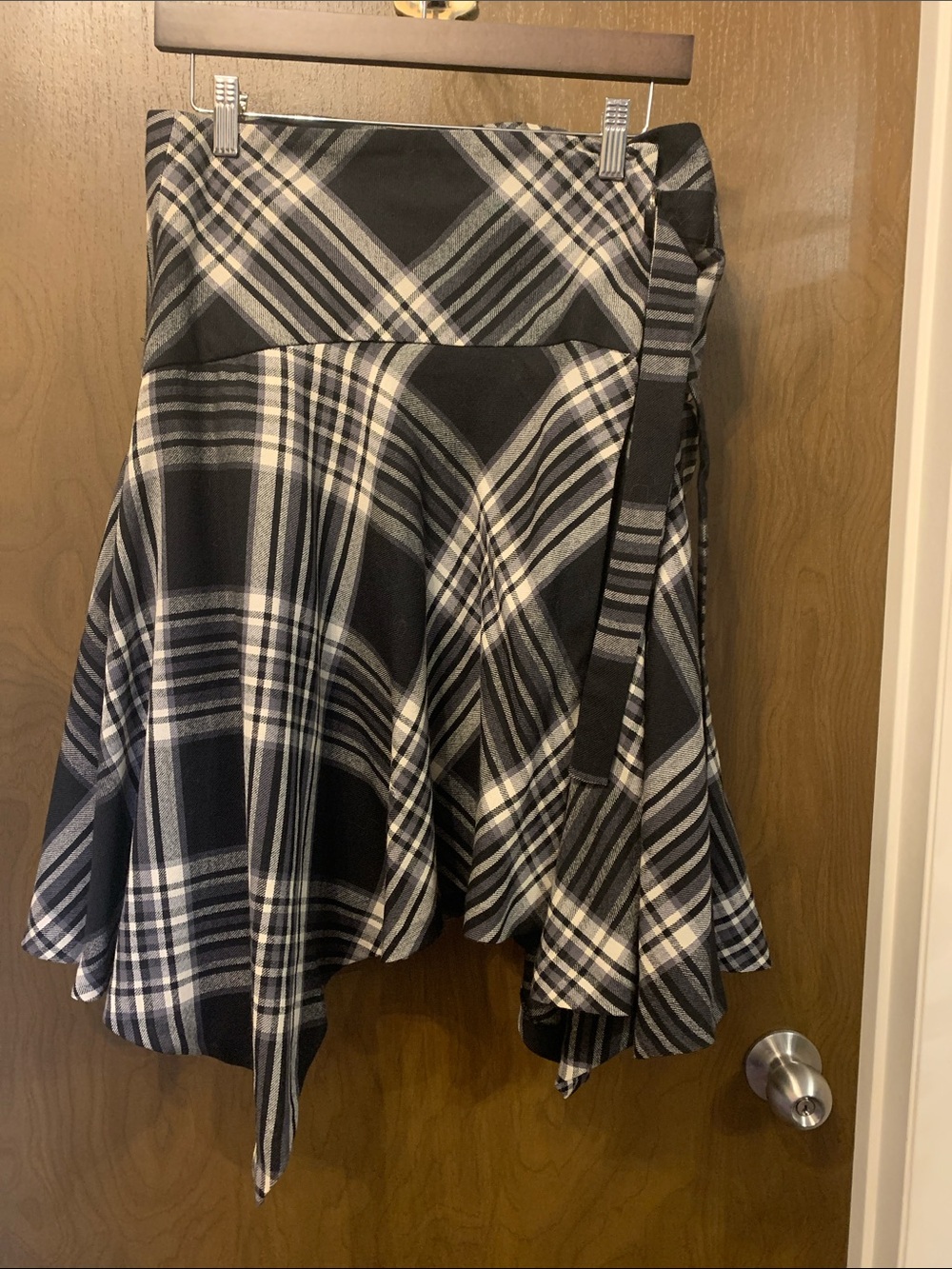 Zara Black & White Plaid Asymmetrical Skirt